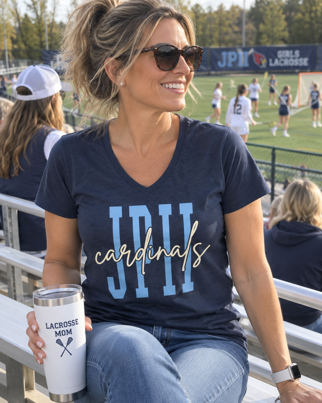 JPII Cardinals Navy & Blue V Neck T-Shirt