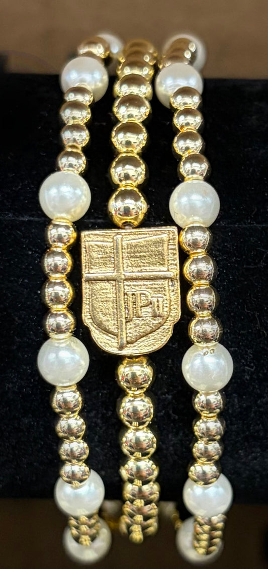 3 Gold & Pearl Bracelets with JPII Shield